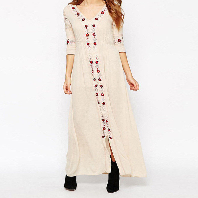 Long sleeve embroidered stylish maxi dress