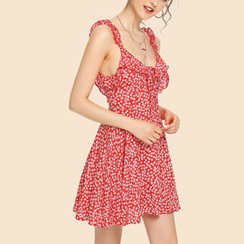 2018 fashion summer ruffle floral red mini backless dress for women