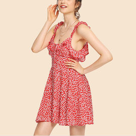 2018 fashion summer ruffle floral red mini backless dress for women