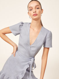 Ladies Summer Fashion Clothing Linen Fabric Wrap Dress