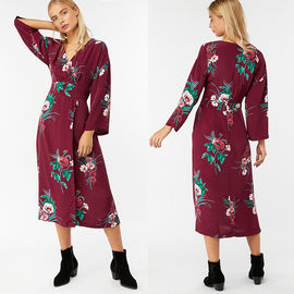 Summer Women Hot Sale Clothes Long Sleeve Print Wrap Maxi Dress Beach Women