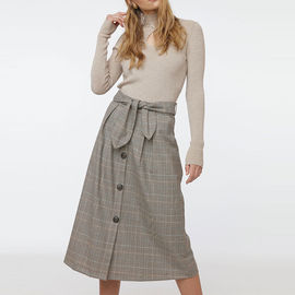 Váy kẻ sọc eo cao Tartan Midi cho nữ